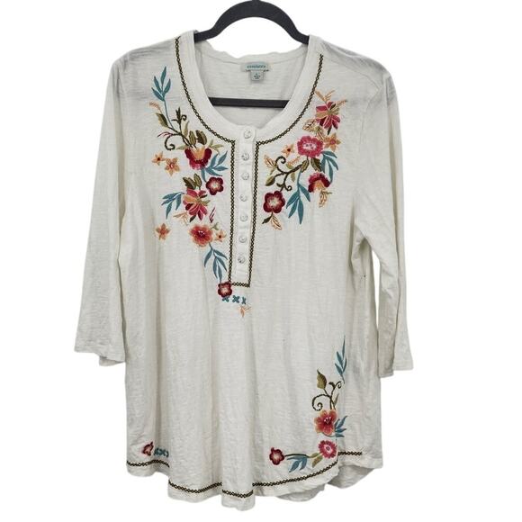 Sundance Tops Womens Sundance Embroidered White Tunic Top Large